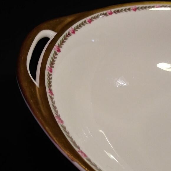 Haviland Limoges France Schleiger 985 Round Handled Bowl Pink Roses Gold Trim - Picture 8 of 9